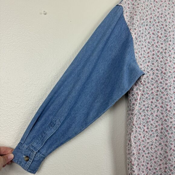 Vintage 90s Partners Mervyns Floral Denim Button Down Long Sleeve Top Cotton M - Picture 13 of 14